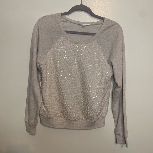 Iris Basic Cream Sequins Crew Neck Sweatshirt Top - Picture 2 of 9
